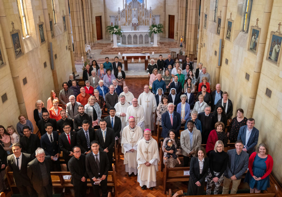 Perth Plenary Council Members gathered with friends and family in St Michael The Archangel Chapel after the closing Mass of the Fifth Plenary Council of Australia. Photo: Michelle Tan, The Record
